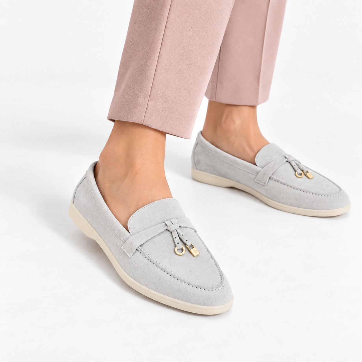 Mocassin pour femme ER-1 gris argile cuir velours  Mocassins femme Maroc